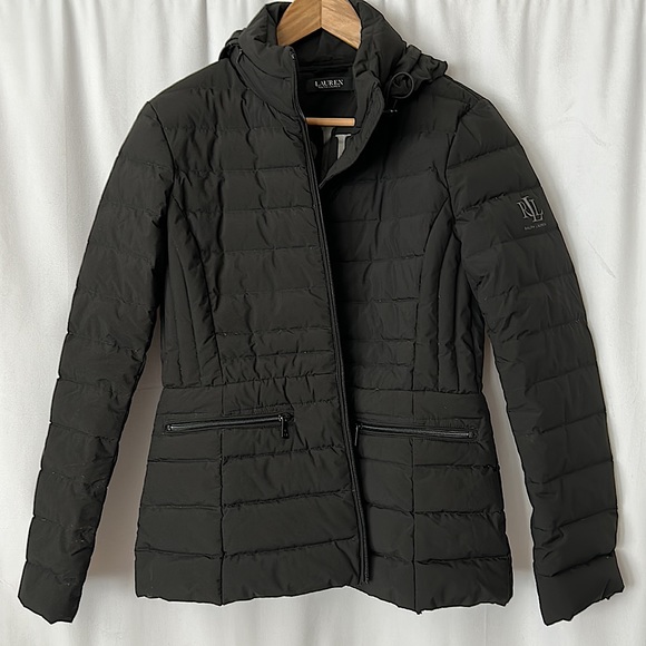 Lauren Ralph Lauren Black Quilted Puffy Hooded Long Sleeve Jacket Coat **Sz M** - Picture 3 of 5